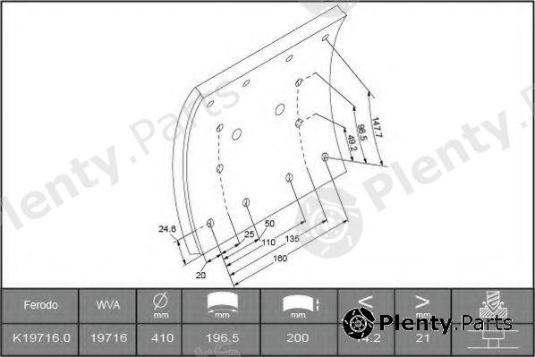  FERODO part K19716.0-F3656 (K197160F3656) Brake Lining Kit, drum brake