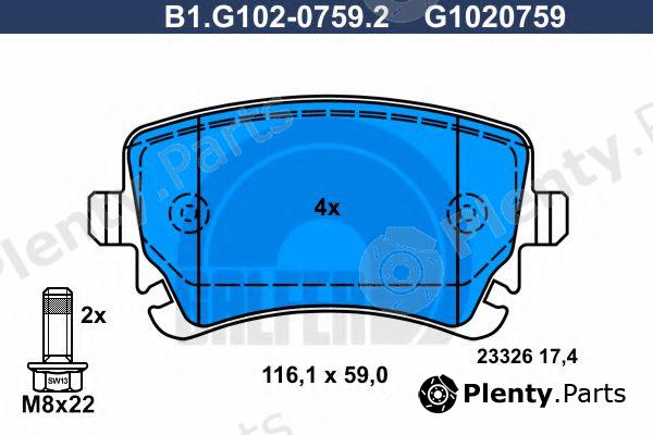  GALFER part B1.G102-0759.2 (B1G10207592) Brake Pad Set, disc brake