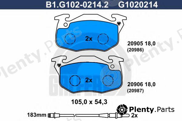  GALFER part B1.G102-0214.2 (B1G10202142) Brake Pad Set, disc brake