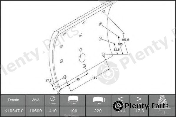  FERODO part K19847.0-F3539 (K198470F3539) Brake Lining Kit, drum brake