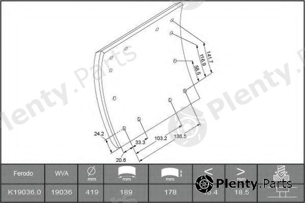  FERODO part K19036.0-F3744 (K190360F3744) Brake Lining Kit, drum brake