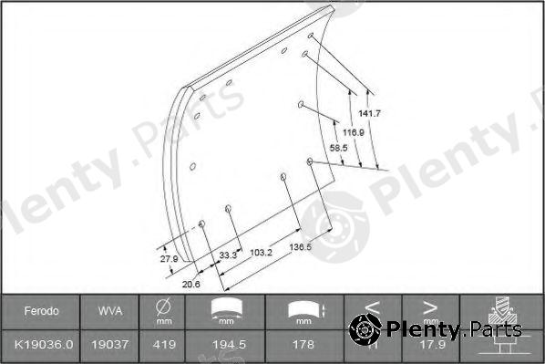  FERODO part K19036.0-F3744 (K190360F3744) Brake Lining Kit, drum brake