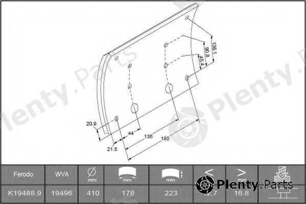  FERODO part K19488.0-F3744 (K194880F3744) Brake Lining Kit, drum brake