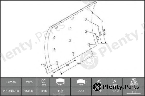  FERODO part K19847.0-F3539 (K198470F3539) Brake Lining Kit, drum brake