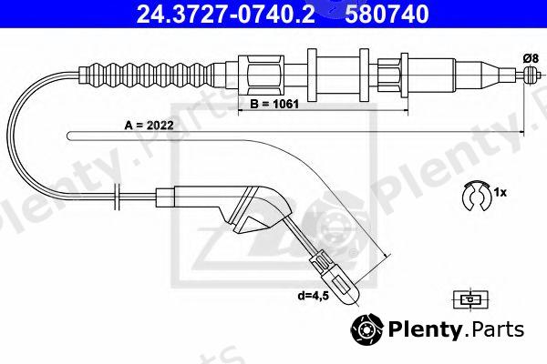  ATE part 24.3727-0740.2 (24372707402) Cable, parking brake
