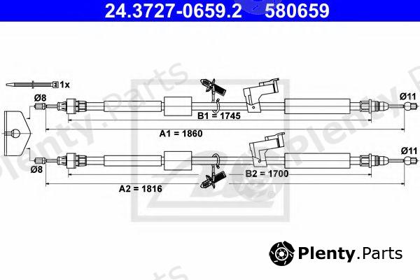  ATE part 24.3727-0659.2 (24372706592) Cable, parking brake