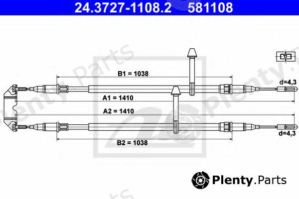  ATE part 24.3727-1108.2 (24372711082) Cable, parking brake