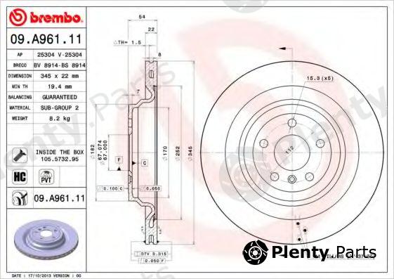  BREMBO part 09.A961.11 (09A96111) Brake Disc