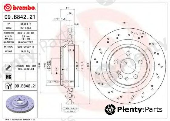  BREMBO part 09.B842.21 (09B84221) Brake Disc