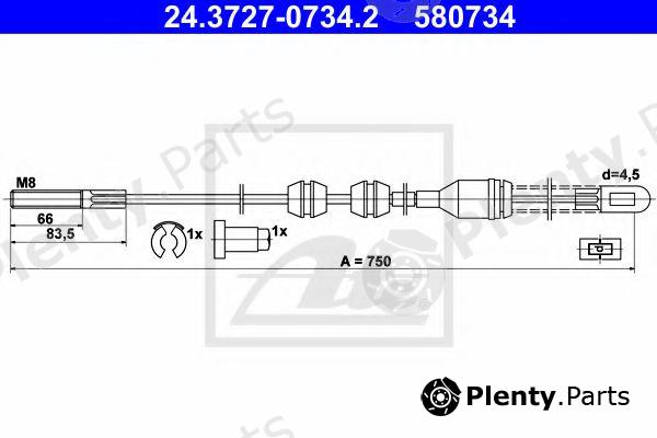  ATE part 24.3727-0734.2 (24372707342) Cable, parking brake
