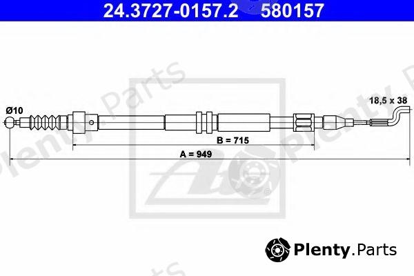  ATE part 24.3727-0157.2 (24372701572) Cable, parking brake