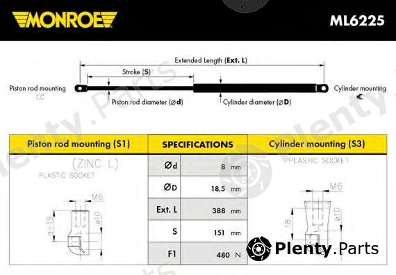  MONROE part ML6225 Gas Spring, boot-/cargo area