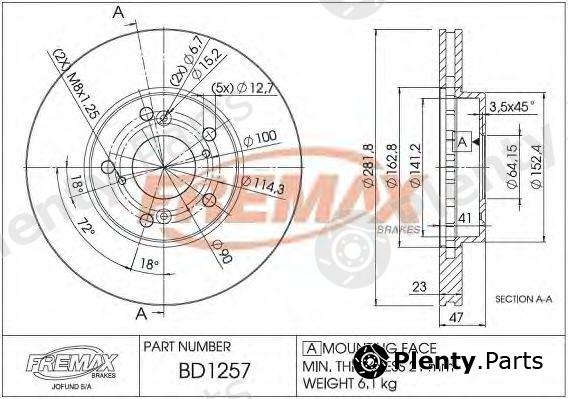  FREMAX part BD-1257 (BD1257) Brake Disc
