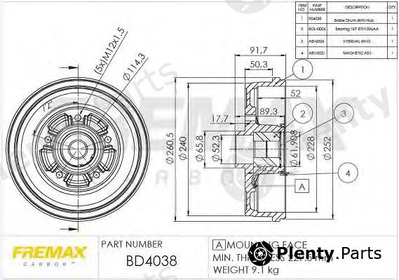  FREMAX part BD-4038 (BD4038) Brake Drum