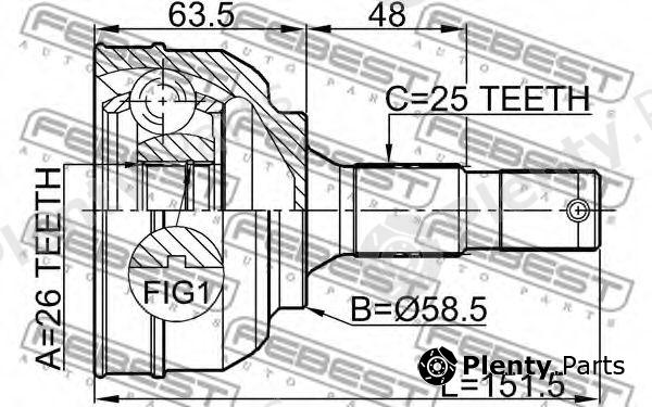  FEBEST part 2510-C5 (2510C5) Joint, drive shaft
