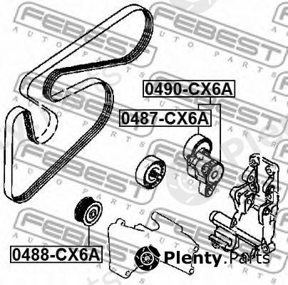  FEBEST part 0488-CX6A (0488CX6A) Deflection/Guide Pulley, v-ribbed belt