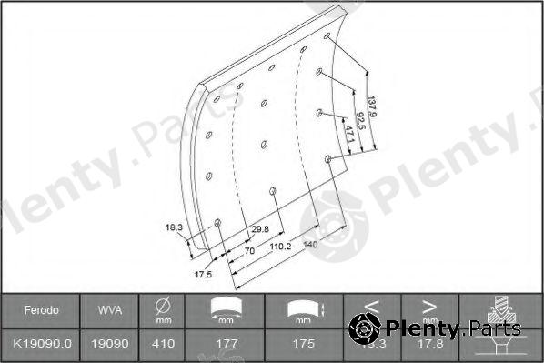  FERODO part K19090.0-F3526 (K190900F3526) Brake Lining Kit, drum brake