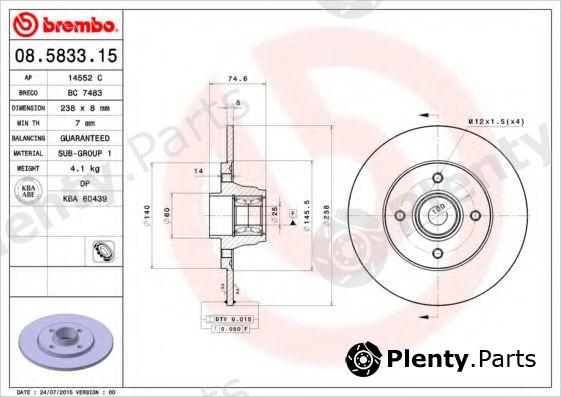  BREMBO part 08.5833.15 (08583315) Brake Disc
