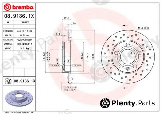  BREMBO part 08.9136.1X (0891361X) Brake Disc