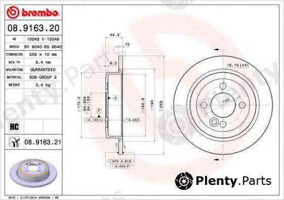  BREMBO part 08.9163.21 (08916321) Brake Disc