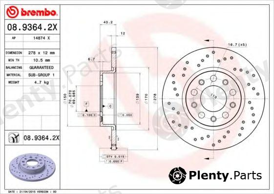  BREMBO part 08.9364.2X (0893642X) Brake Disc
