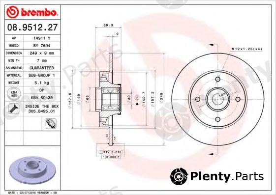  BREMBO part 08.9512.27 (08951227) Brake Disc
