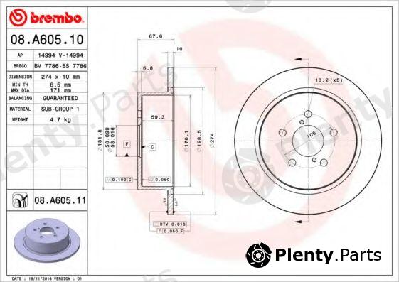  BREMBO part 08.A605.11 (08A60511) Brake Disc