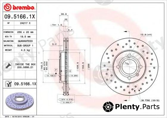  BREMBO part 09.5166.1X (0951661X) Brake Disc