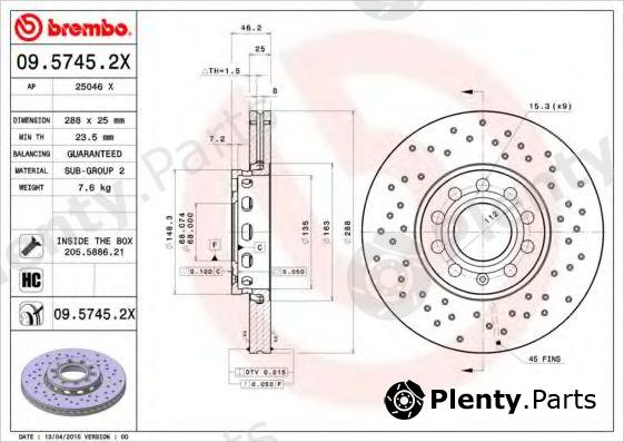  BREMBO part 09.5745.2X (0957452X) Brake Disc
