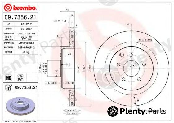  BREMBO part 09.7356.21 (09735621) Brake Disc
