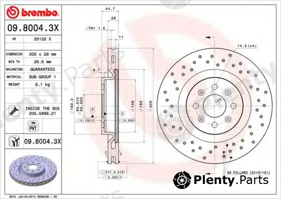  BREMBO part 09.8004.3X (0980043X) Brake Disc