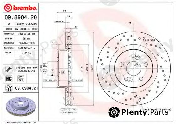  BREMBO part 09.8904.21 (09890421) Brake Disc