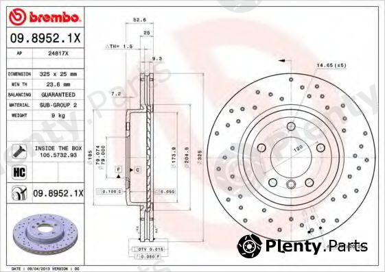  BREMBO part 09.8952.1X (0989521X) Brake Disc