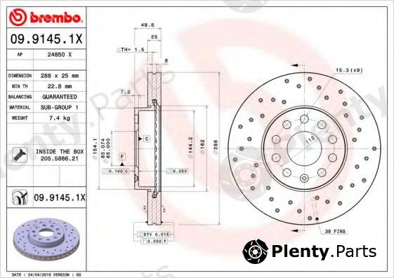  BREMBO part 09.9145.1X (0991451X) Brake Disc