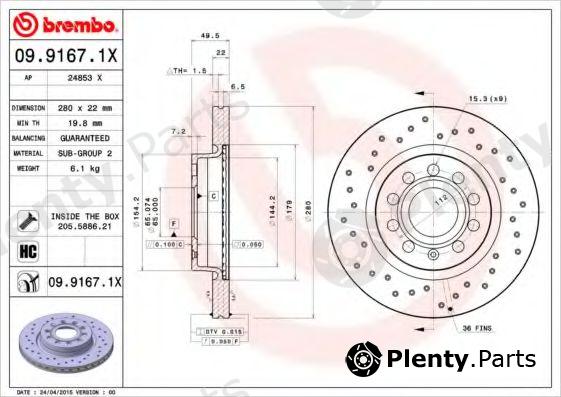 BREMBO part 09.9167.1X (0991671X) Brake Disc