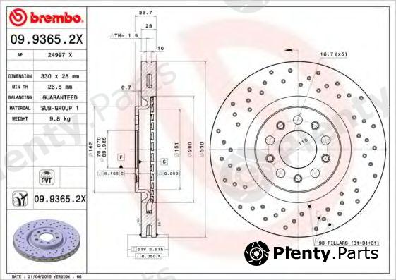  BREMBO part 09.9365.2X (0993652X) Brake Disc