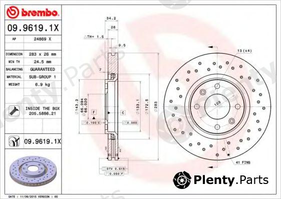  BREMBO part 09.9619.1X (0996191X) Brake Disc