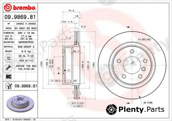  BREMBO part 09.9869.81 (09986981) Brake Disc