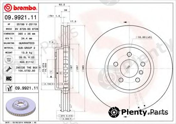  BREMBO part 09.9921.11 (09992111) Brake Disc