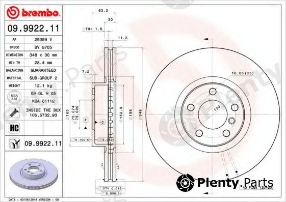  BREMBO part 09.9922.11 (09992211) Brake Disc
