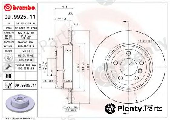  BREMBO part 09.9925.11 (09992511) Brake Disc