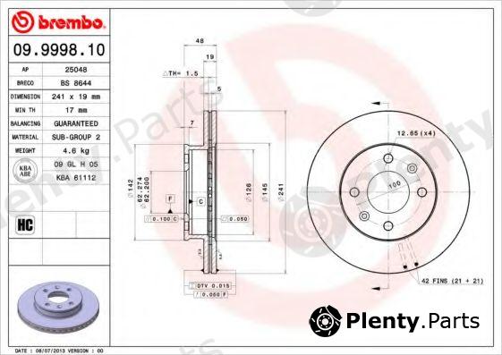  BREMBO part 09.9998.10 (09999810) Brake Disc