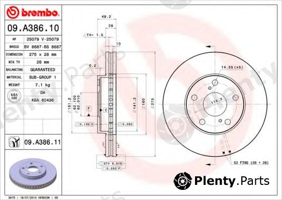  BREMBO part 09.A386.10 (09A38610) Brake Disc