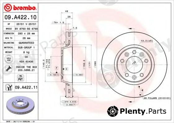  BREMBO part 09.A422.10 (09A42210) Brake Disc