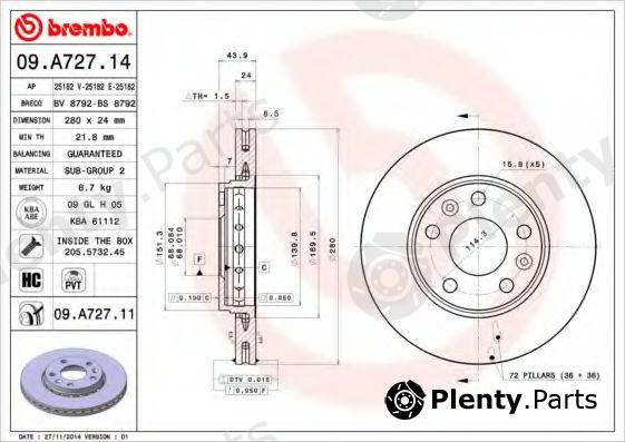  BREMBO part 09.A727.14 (09A72714) Brake Disc
