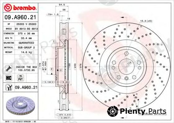  BREMBO part 09.A960.21 (09A96021) Brake Disc