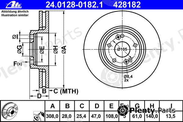  ATE part 24.0128-0182.1 (24012801821) Brake Disc