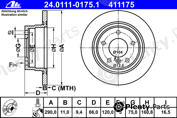  ATE part 24.0111-0175.1 (24011101751) Brake Disc