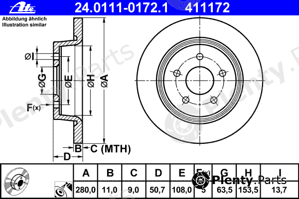  ATE part 24.0111-0172.1 (24011101721) Brake Disc