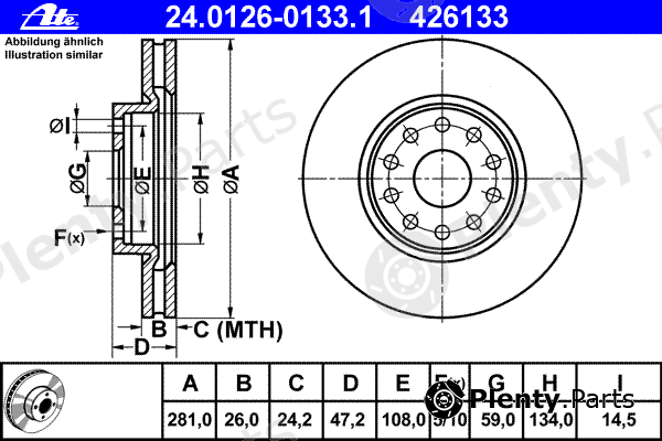  ATE part 24.0126-0133.1 (24012601331) Brake Disc